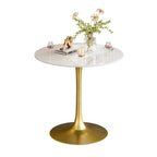 Table haute ronde de bar avec plateau en pierre frittée et pied central, Blanc antique / Jade / Blanc brillant, 2-3 places
