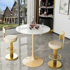 Table haute ronde de bar avec plateau en pierre frittée et pied central, Blanc antique / Jade / Blanc brillant, 2-3 places