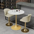 Table haute ronde de bar avec plateau en pierre frittée et pied central, Blanc antique / Jade / Blanc brillant, 2-3 places