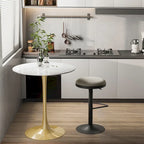 Table haute ronde de bar avec plateau en pierre frittée et pied central, Blanc antique / Jade / Blanc brillant, 2-3 places