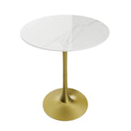 Table haute ronde de bar avec plateau en pierre frittée et pied central, Blanc antique / Jade / Blanc brillant, 2-3 places