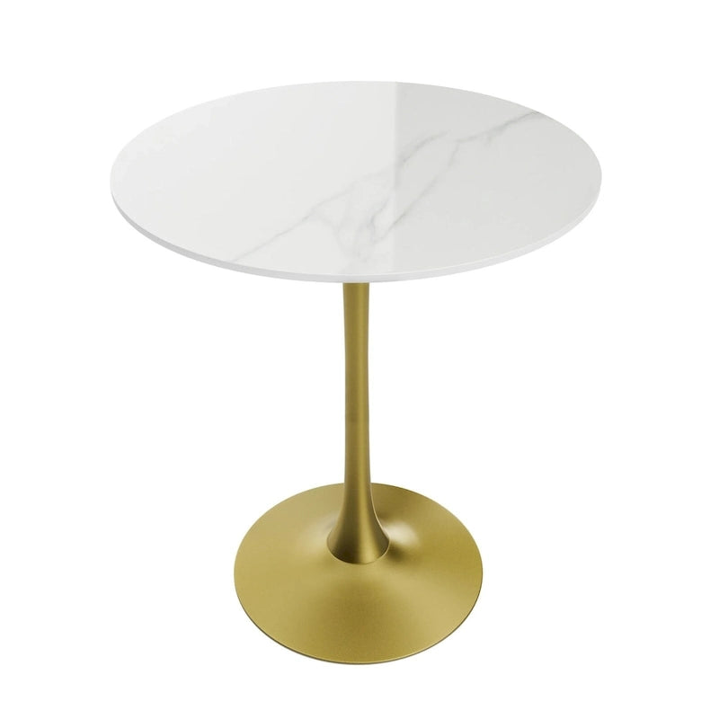 Table haute ronde de bar avec plateau en pierre frittée et pied central, Blanc antique / Jade / Blanc brillant, 2-3 places