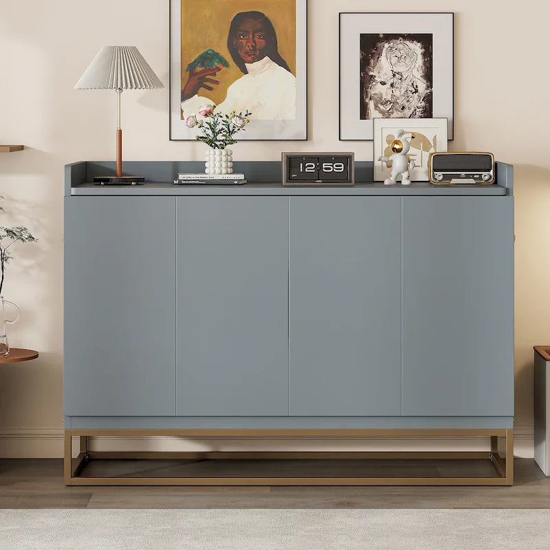 Lit escamotable Queen Size avec armoire rabattable et surface d'exposition, blanc / gris