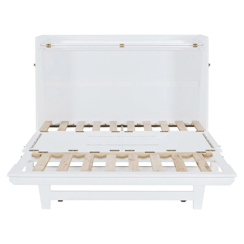 Lit escamotable Queen Size avec armoire rabattable et surface d'exposition, blanc / gris