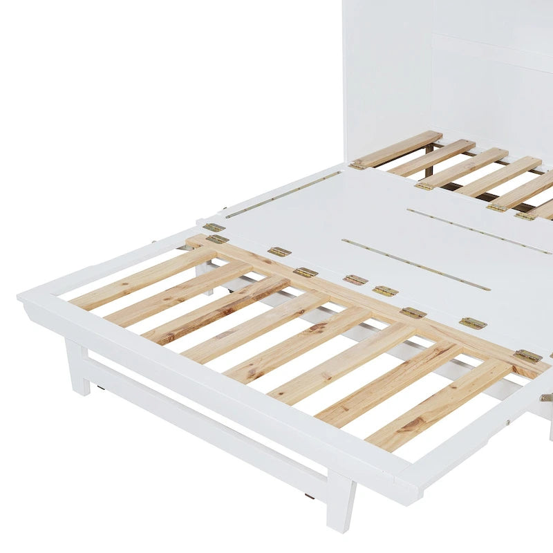 Lit escamotable Queen Size avec armoire rabattable et surface d'exposition, blanc / gris