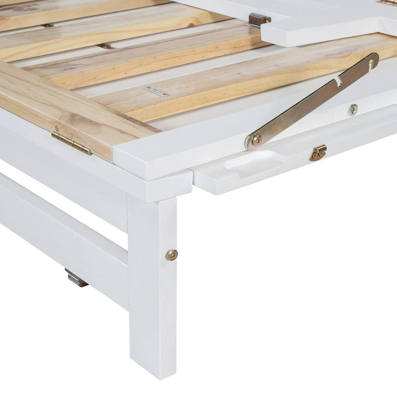 Lit escamotable Queen Size avec armoire rabattable et surface d'exposition, blanc / gris