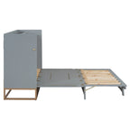 Lit escamotable Queen Size avec armoire rabattable et surface d'exposition, blanc / gris