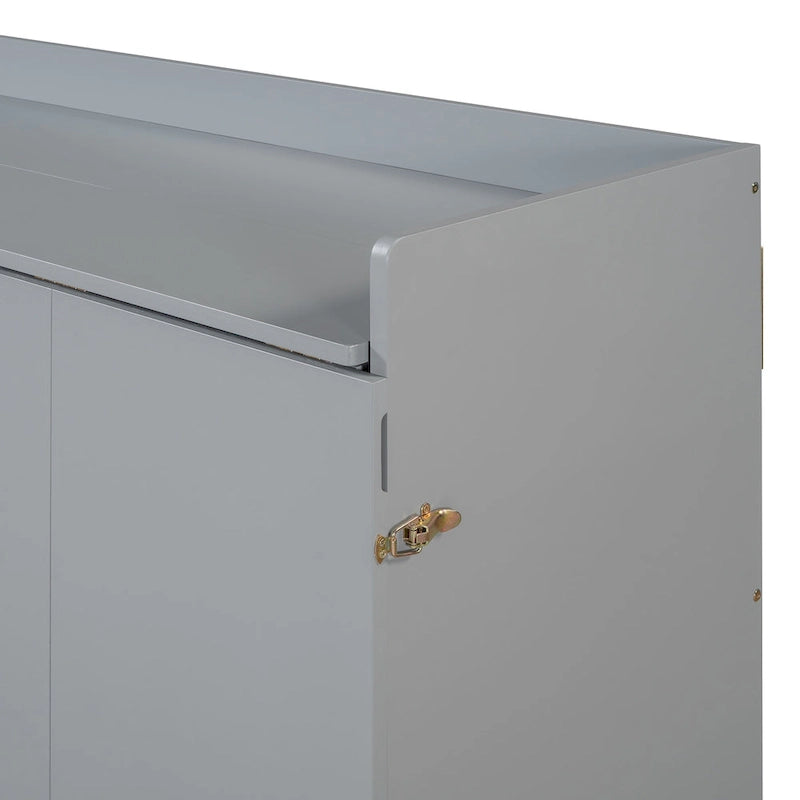 Lit escamotable Queen Size avec armoire rabattable et surface d'exposition, blanc / gris