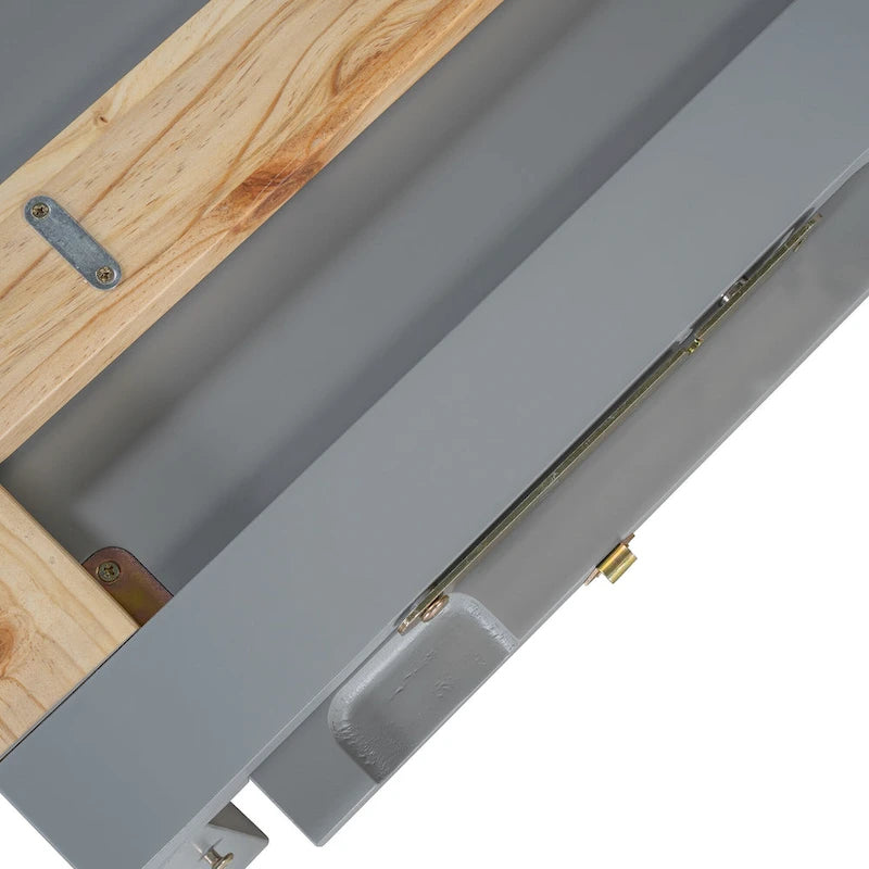 Lit escamotable Queen Size avec armoire rabattable et surface d'exposition, blanc / gris