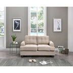 Causeuse en microsuède de style transitionnel avec dossier capitonné et assise à ressorts ensachés, vanille / noir / bleu marine / gris, 2 places