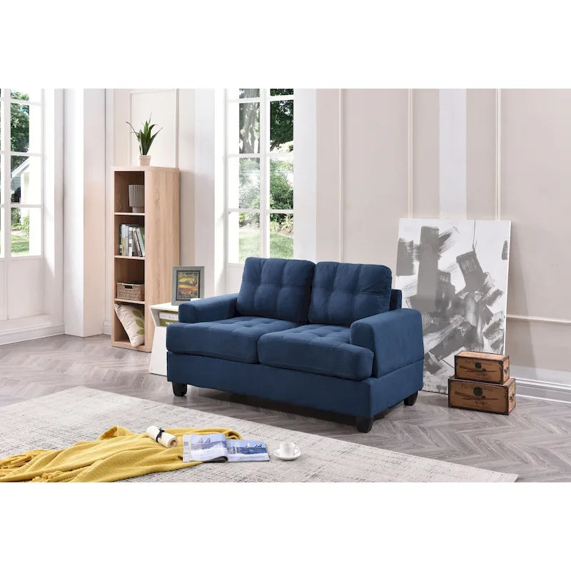 Causeuse en microsuède de style transitionnel avec dossier capitonné et assise à ressorts ensachés, vanille / noir / bleu marine / gris, 2 places