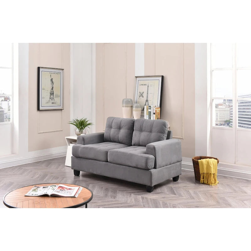 Causeuse en microsuède de style transitionnel avec dossier capitonné et assise à ressorts ensachés, vanille / noir / bleu marine / gris, 2 places