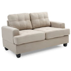 Causeuse en microsuède de style transitionnel avec dossier capitonné et assise à ressorts ensachés, vanille / noir / bleu marine / gris, 2 places