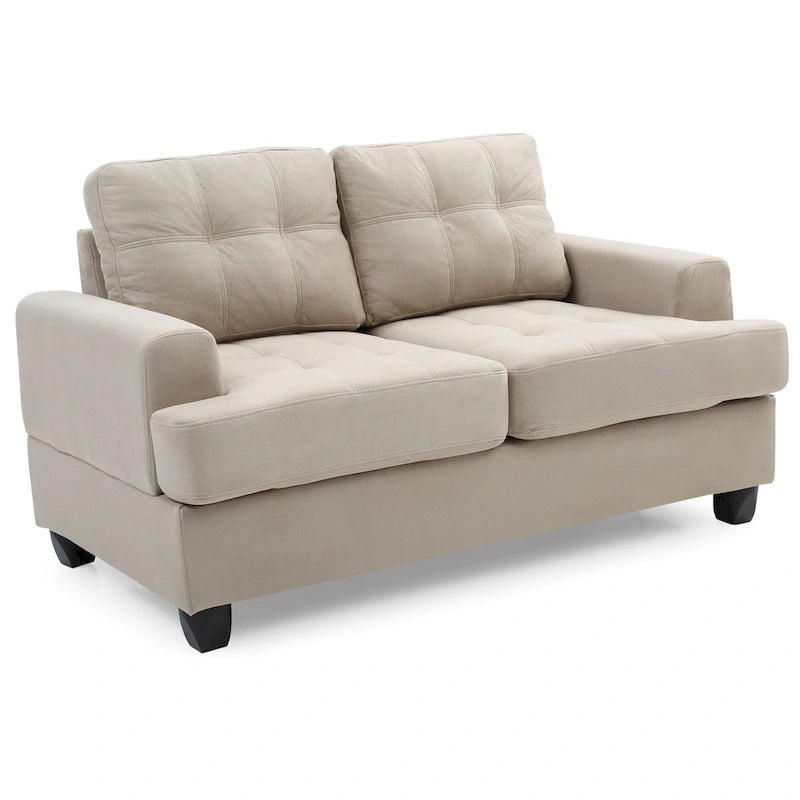 Causeuse en microsuède de style transitionnel avec dossier capitonné et assise à ressorts ensachés, vanille / noir / bleu marine / gris, 2 places