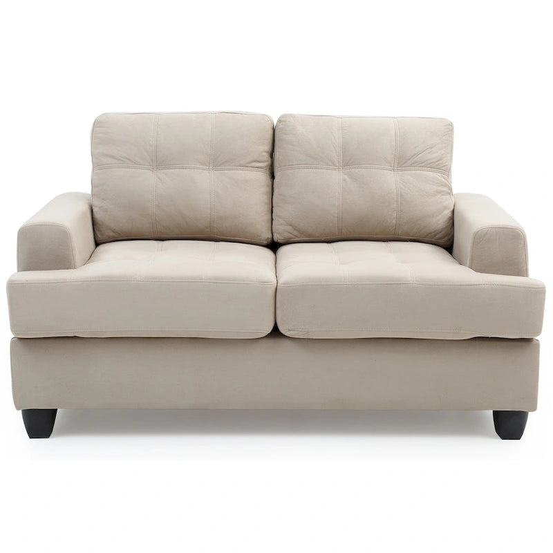 Causeuse en microsuède de style transitionnel avec dossier capitonné et assise à ressorts ensachés, vanille / noir / bleu marine / gris, 2 places