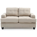 Causeuse en microsuède de style transitionnel avec dossier capitonné et assise à ressorts ensachés, vanille / noir / bleu marine / gris, 2 places