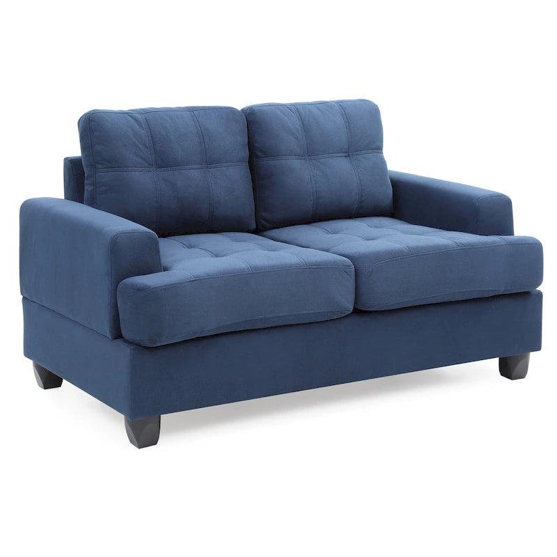 Causeuse en microsuède de style transitionnel avec dossier capitonné et assise à ressorts ensachés, vanille / noir / bleu marine / gris, 2 places