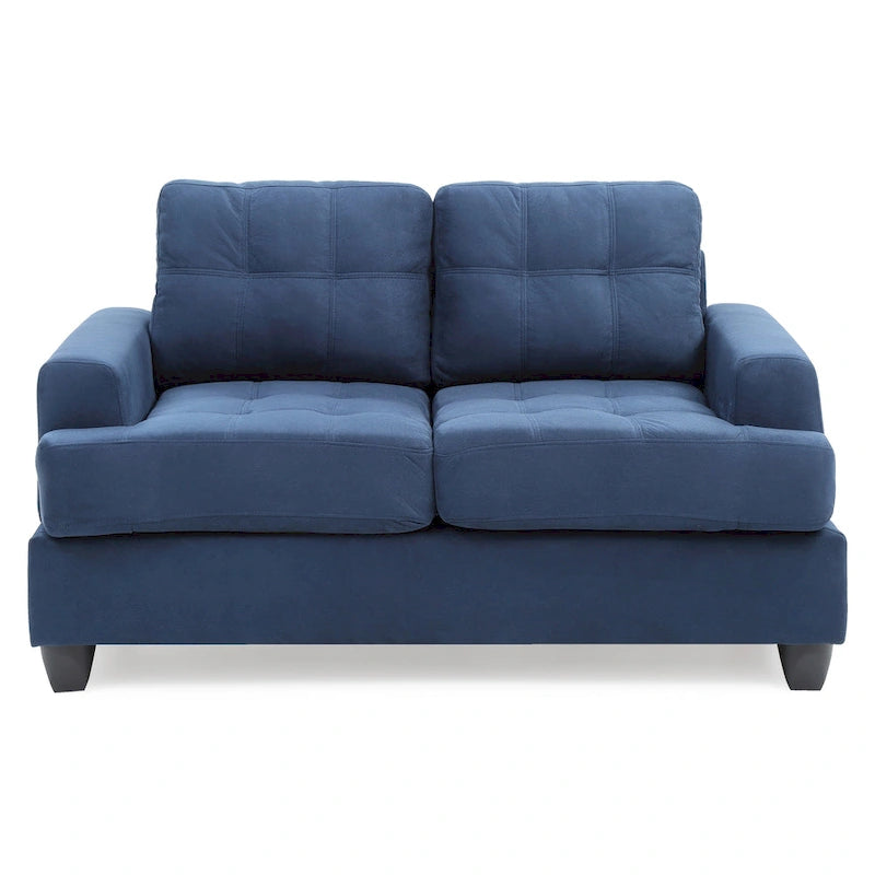Causeuse en microsuède de style transitionnel avec dossier capitonné et assise à ressorts ensachés, vanille / noir / bleu marine / gris, 2 places