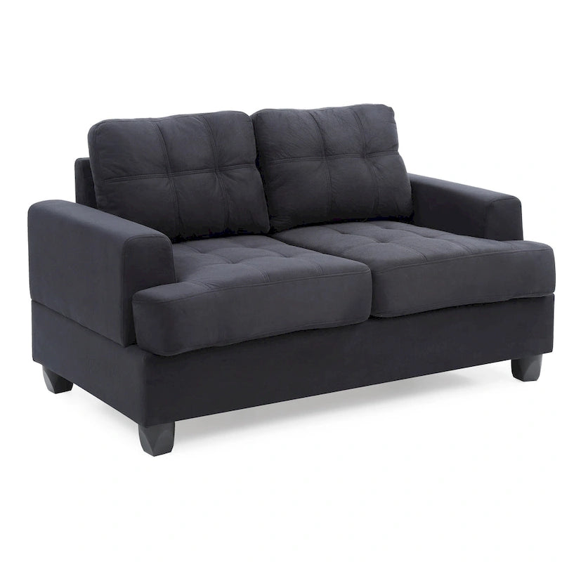 Causeuse en microsuède de style transitionnel avec dossier capitonné et assise à ressorts ensachés, vanille / noir / bleu marine / gris, 2 places