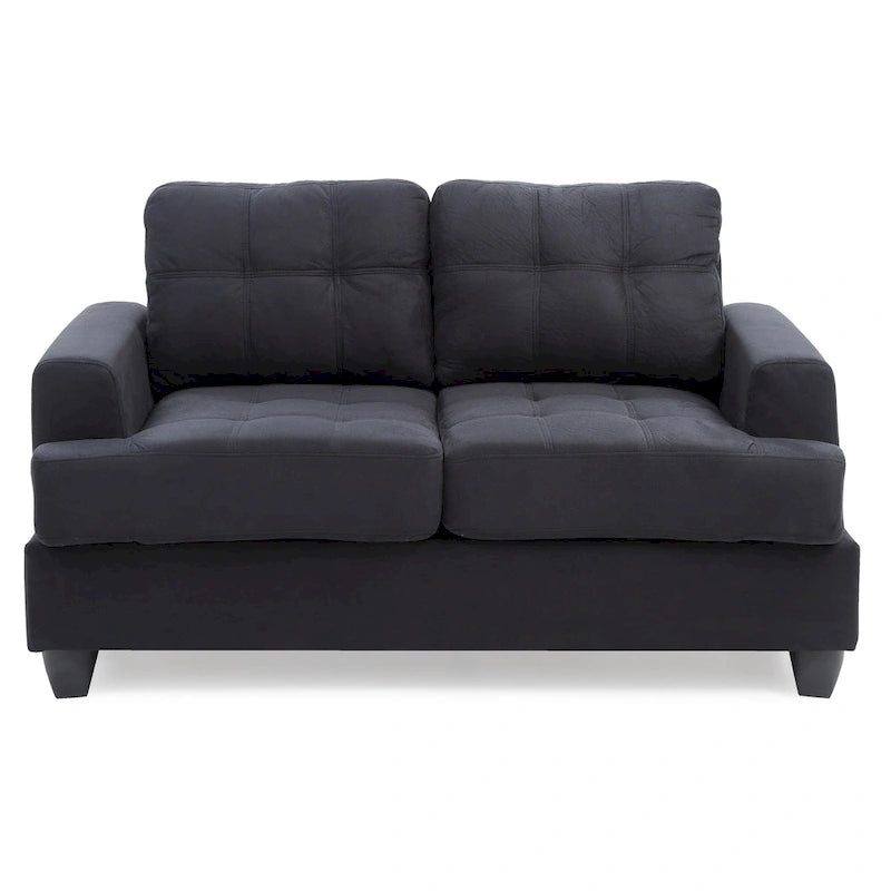 Causeuse en microsuède de style transitionnel avec dossier capitonné et assise à ressorts ensachés, vanille / noir / bleu marine / gris, 2 places