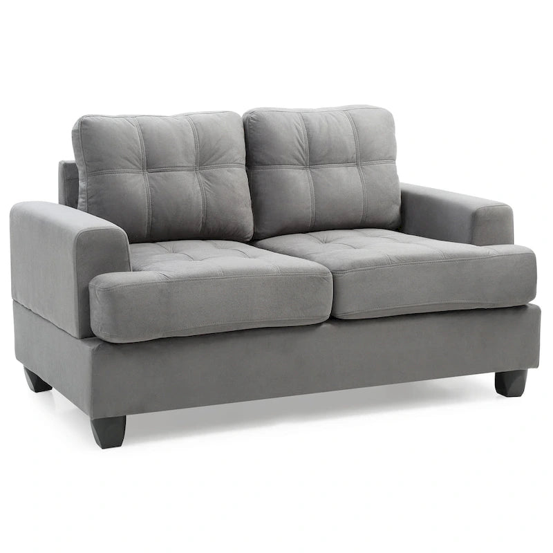 Causeuse en microsuède de style transitionnel avec dossier capitonné et assise à ressorts ensachés, vanille / noir / bleu marine / gris, 2 places