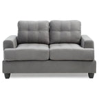Causeuse en microsuède de style transitionnel avec dossier capitonné et assise à ressorts ensachés, vanille / noir / bleu marine / gris, 2 places