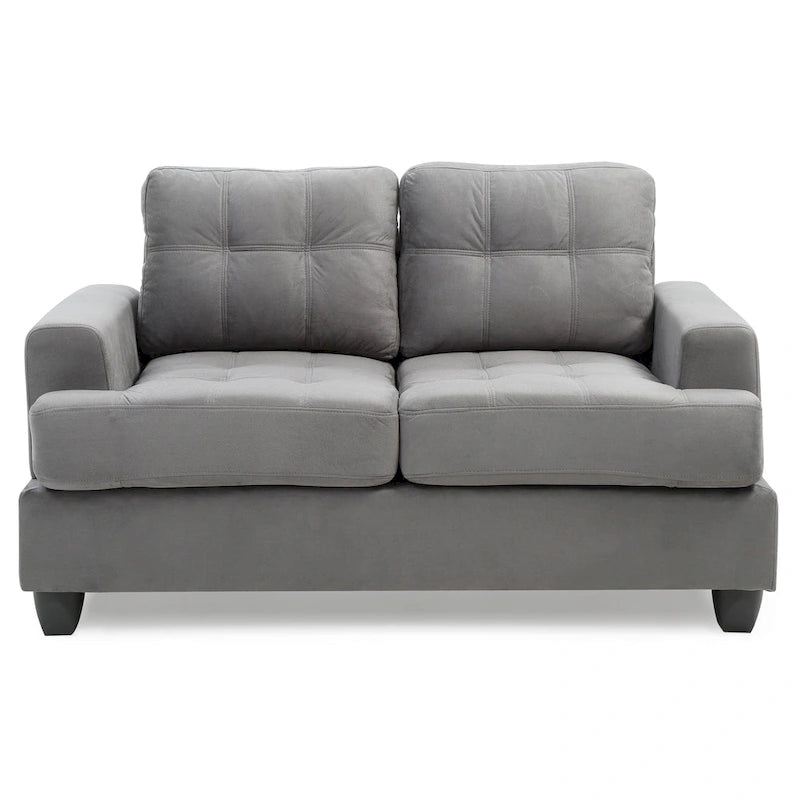 Causeuse en microsuède de style transitionnel avec dossier capitonné et assise à ressorts ensachés, vanille / noir / bleu marine / gris, 2 places