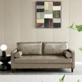 Canapé de style moderne du milieu du siècle en similicuir avec rangement, 190 cm, kaki/marron jaune, 3 places