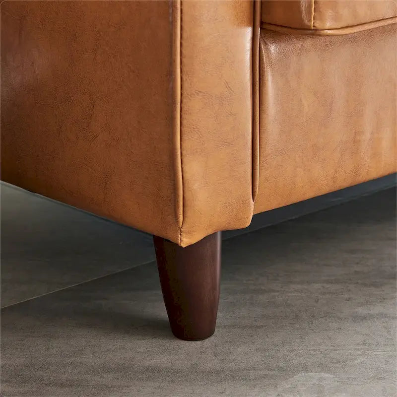 Canapé de style moderne du milieu du siècle en similicuir avec rangement, 190 cm, kaki/marron jaune, 3 places