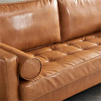Canapé de style moderne du milieu du siècle en similicuir avec rangement, 190 cm, kaki/marron jaune, 3 places
