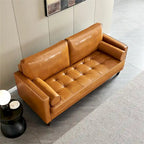 Canapé de style moderne du milieu du siècle en similicuir avec rangement, 190 cm, kaki/marron jaune, 3 places