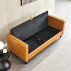 Canapé de style moderne du milieu du siècle en similicuir avec rangement, 190 cm, kaki/marron jaune, 3 places