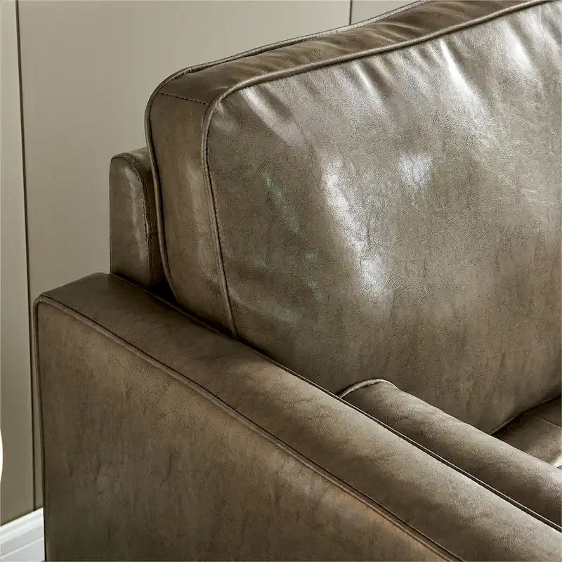 Canapé de style moderne du milieu du siècle en similicuir avec rangement, 190 cm, kaki/marron jaune, 3 places