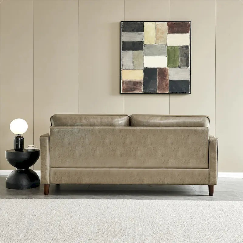 Canapé de style moderne du milieu du siècle en similicuir avec rangement, 190 cm, kaki/marron jaune, 3 places