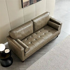 Canapé de style moderne du milieu du siècle en similicuir avec rangement, 190 cm, kaki/marron jaune, 3 places