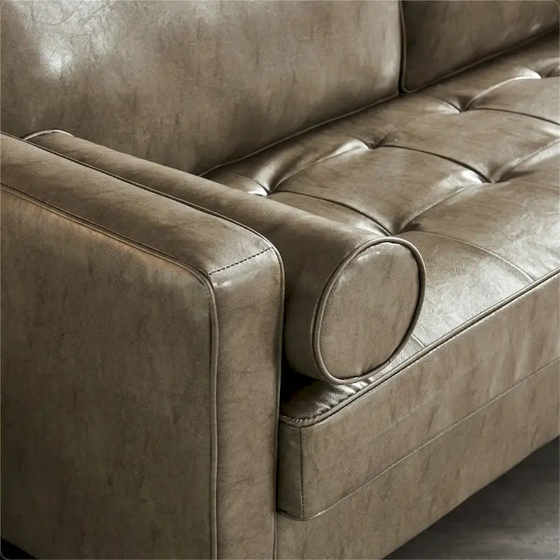 Canapé de style moderne du milieu du siècle en similicuir avec rangement, 190 cm, kaki/marron jaune, 3 places