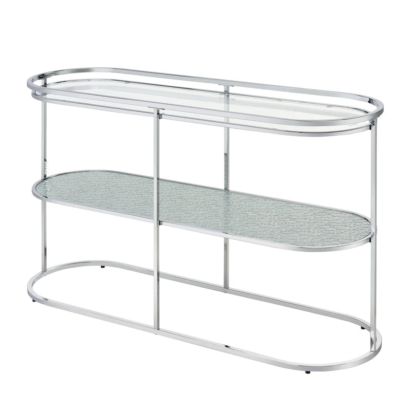Console en chrome élégante de 122 cm avec étagère en verre à motifs, miroir effet ondulations / cascade