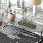 Console en chrome élégante de 122 cm avec étagère en verre à motifs, miroir effet ondulations / cascade