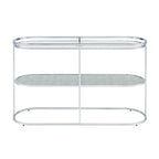 Console en chrome élégante de 122 cm avec étagère en verre à motifs, miroir effet ondulations / cascade
