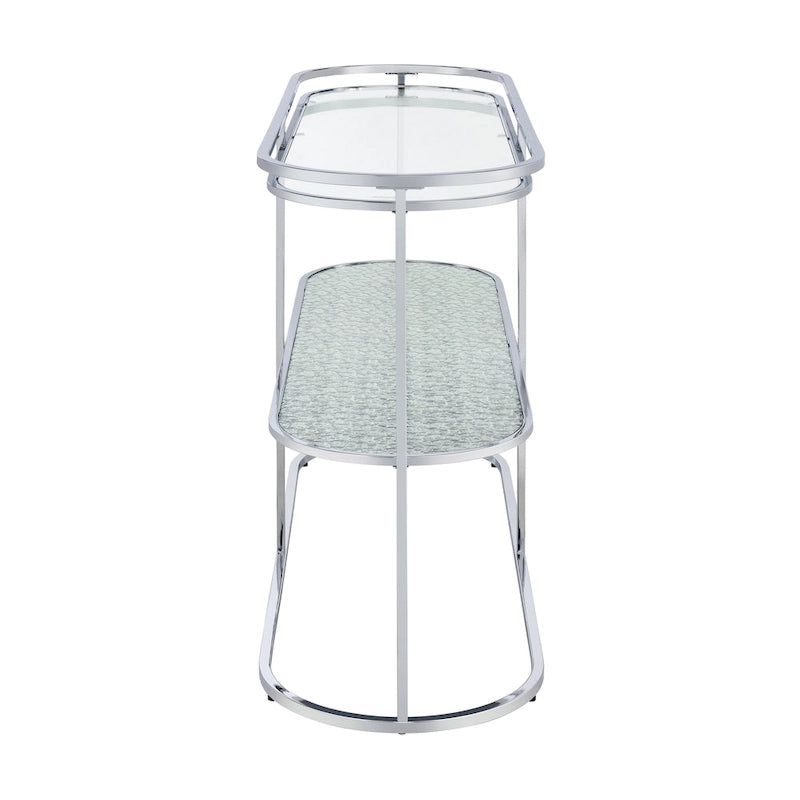 Console en chrome élégante de 122 cm avec étagère en verre à motifs, miroir effet ondulations / cascade