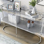 Console en chrome élégante de 122 cm avec étagère en verre à motifs, miroir effet ondulations / cascade