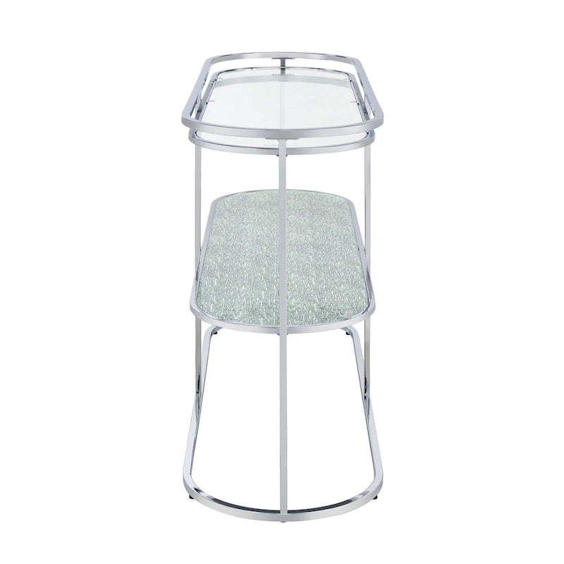 Console en chrome élégante de 122 cm avec étagère en verre à motifs, miroir effet ondulations / cascade
