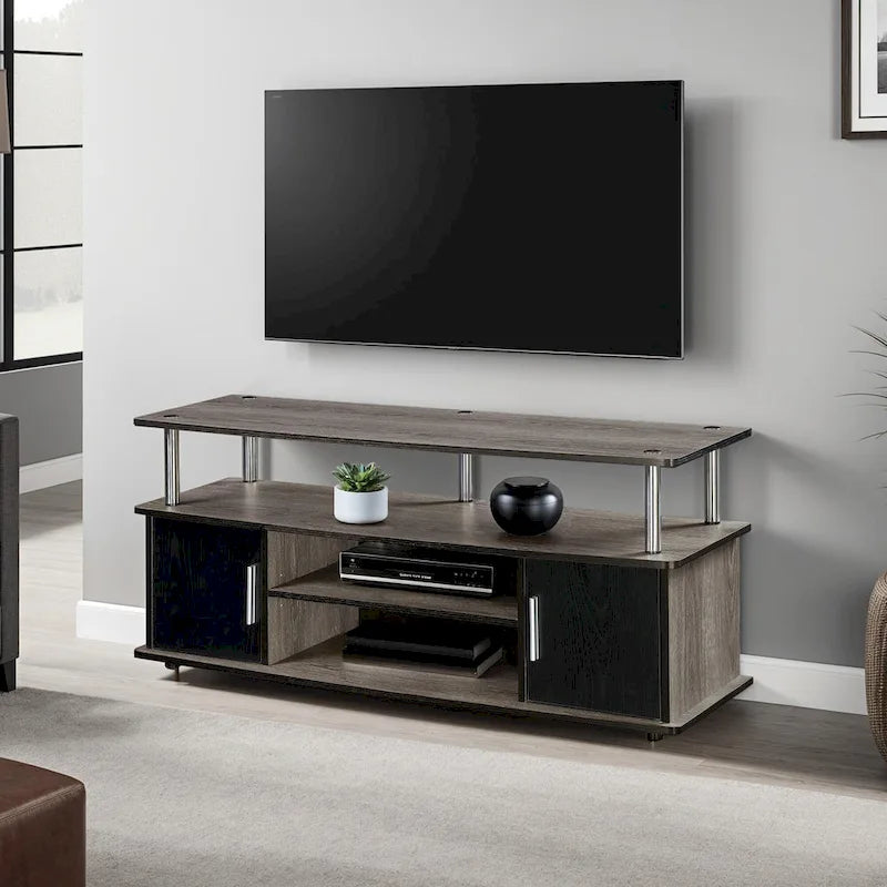 Meuble TV contemporain de 47" avec 2 armoires et étagères, plusieurs couleurs, convient aux téléviseurs jusqu'à 55"