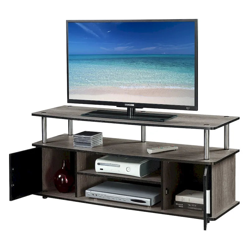 Meuble TV contemporain de 47" avec 2 armoires et étagères, plusieurs couleurs, convient aux téléviseurs jusqu'à 55"