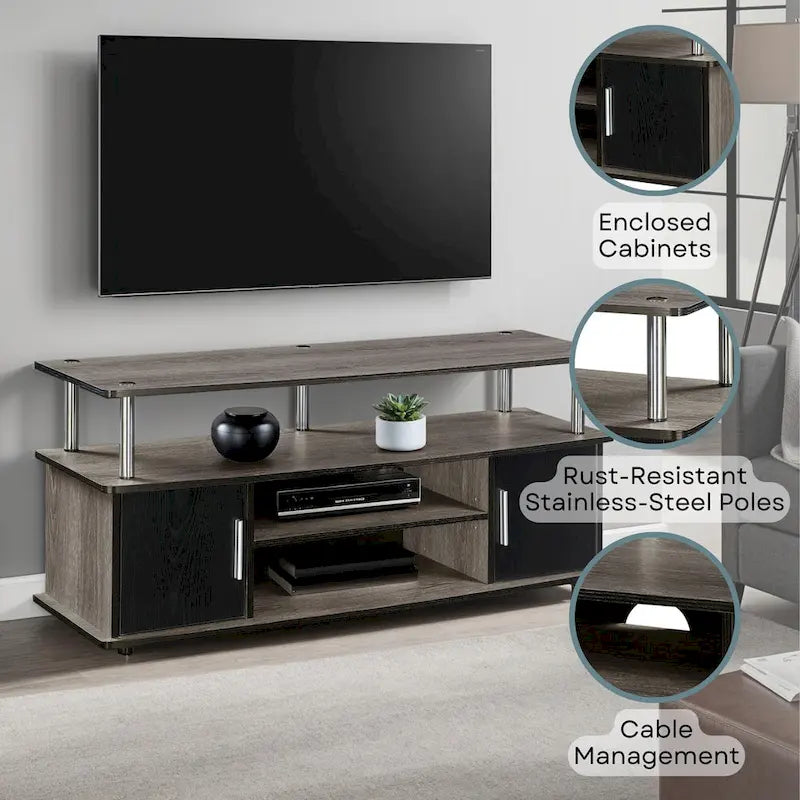 Meuble TV contemporain de 47" avec 2 armoires et étagères, plusieurs couleurs, convient aux téléviseurs jusqu'à 55"