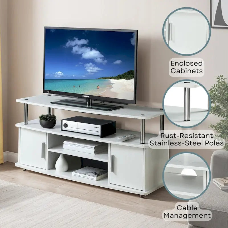 Meuble TV contemporain de 47" avec 2 armoires et étagères, plusieurs couleurs, convient aux téléviseurs jusqu'à 55"