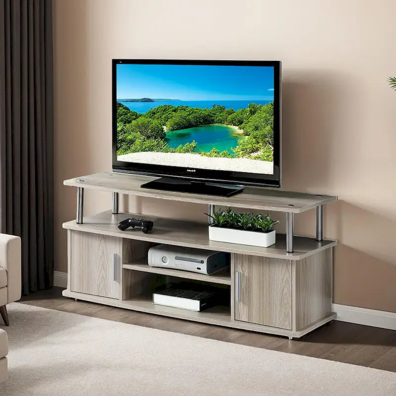 Meuble TV contemporain de 47" avec 2 armoires et étagères, plusieurs couleurs, convient aux téléviseurs jusqu'à 55"