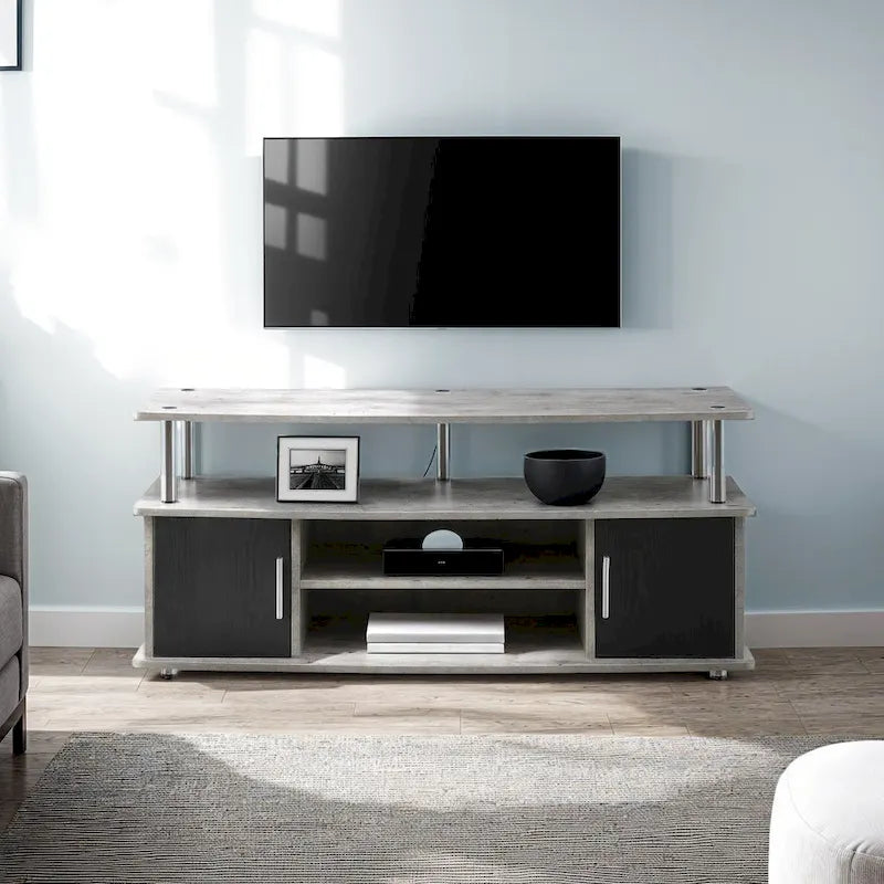 Meuble TV contemporain de 47" avec 2 armoires et étagères, plusieurs couleurs, convient aux téléviseurs jusqu'à 55"