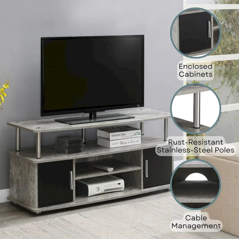 Meuble TV contemporain de 47" avec 2 armoires et étagères, plusieurs couleurs, convient aux téléviseurs jusqu'à 55"