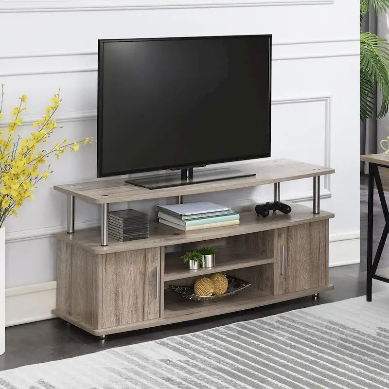 Meuble TV contemporain de 47" avec 2 armoires et étagères, plusieurs couleurs, convient aux téléviseurs jusqu'à 55"